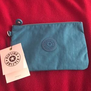 Kipling Blue Large Pouch w/ Rainbow zipper
